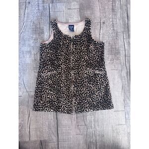 GAP Girls Leopard Faux Fur Vest XXS Zip Up Sleeveless Jacket